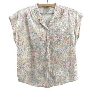 Vintage Grandmacore Button Up Blouse Sz M Pastel Floral Cottagecore Retro USA